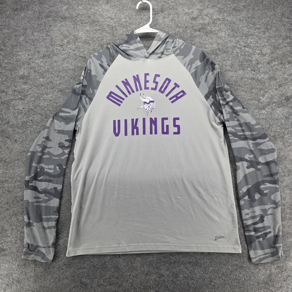 Minnesota Vikings Shirt Mens Medium Gray NFL Football Hooded Long Sleeve Camo